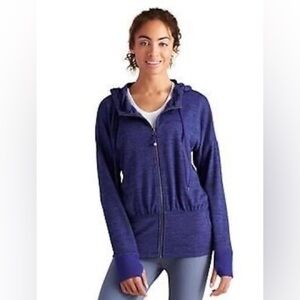 Athleta Batwing and Robin Purple Black Heather Zip up Hoodie Jacket Women’s XL